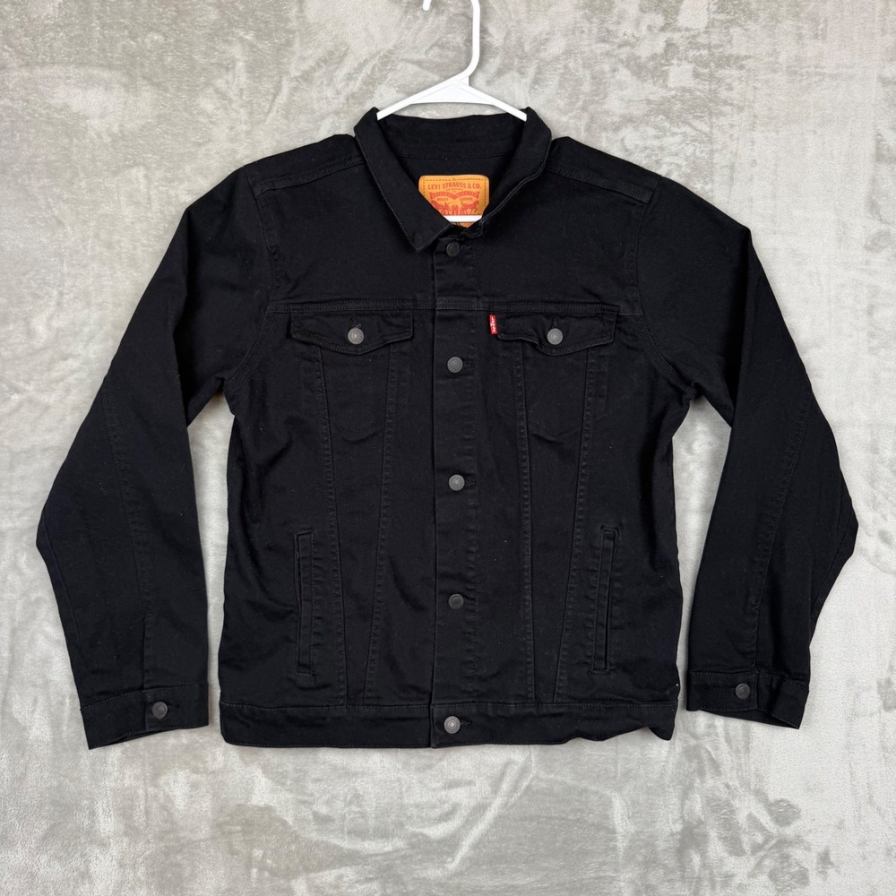 Levis Boys XL Black Denim Trucker Jacket Stretch Cotton Size 13-15 Yrs